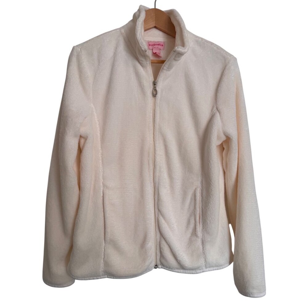 Silver Wear Fleece Full Zip Up Jacket Size Petite Medium Pockets Silverwear